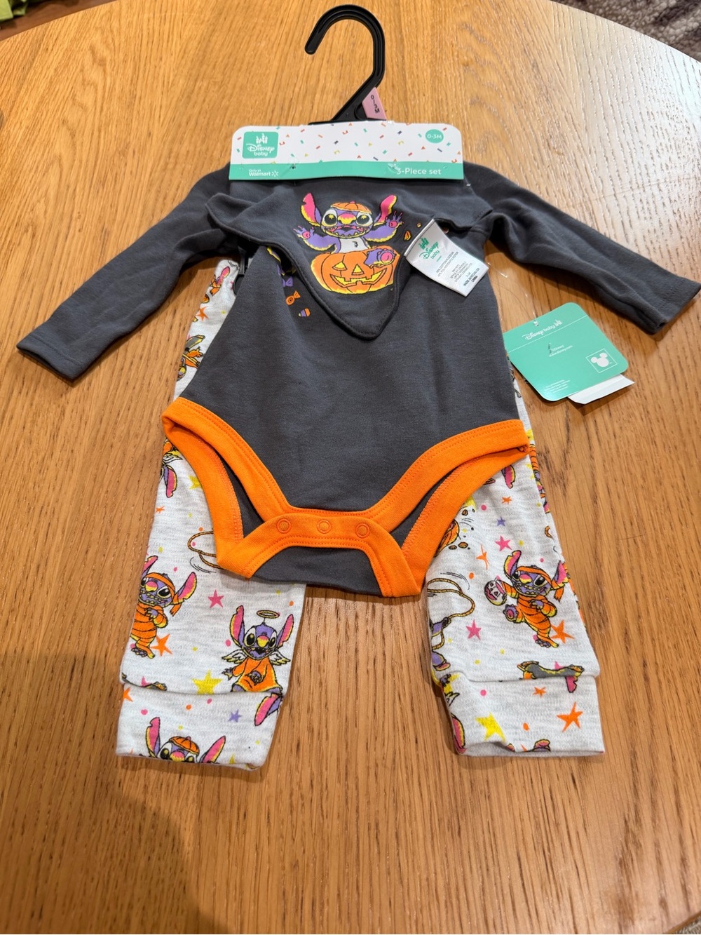 Disney Gray & Orange Halloween Stitch Infant Matching Set with bib